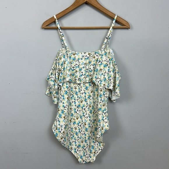 NWT Sea Angel One Piece Swimsuit Floral Print Off Shoulder Ruffle Sz Large - Picture 5 of 9